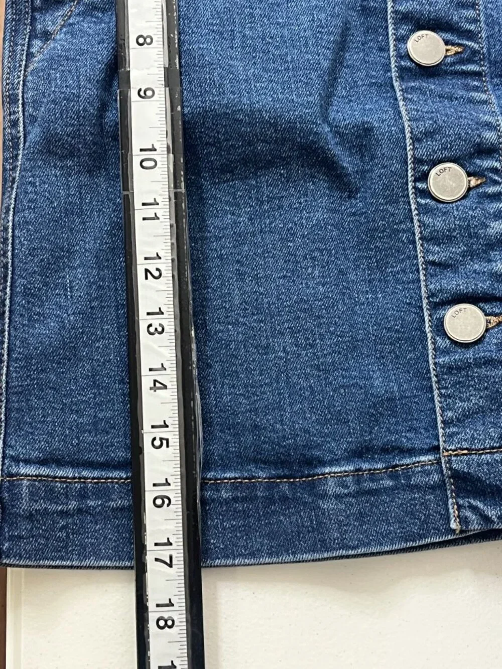 LOFT Denim Mini Skirt Womens 2 Blue Button Front Stretch Casual